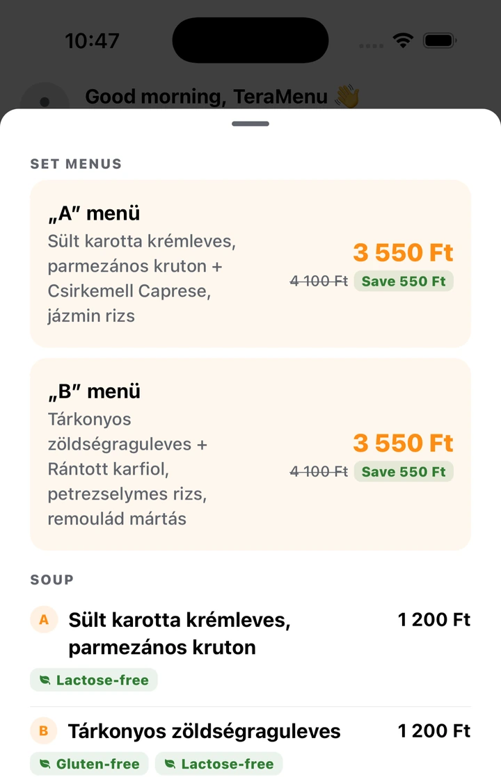 Menu deals with combo prices and savings