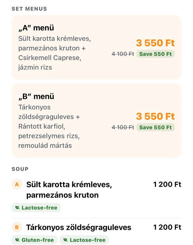 Ofertas del menú con precios de combo y ahorro
