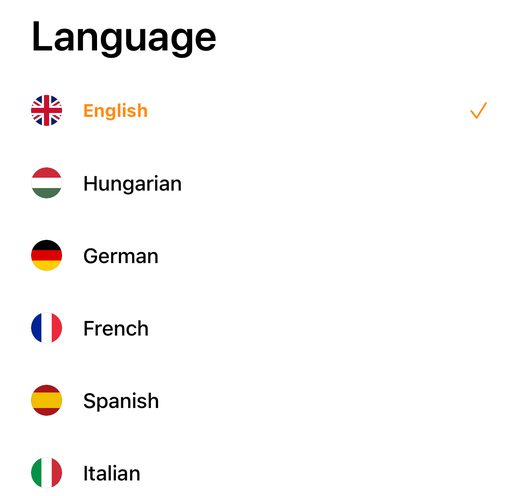Ajustes de idioma con seis idiomas